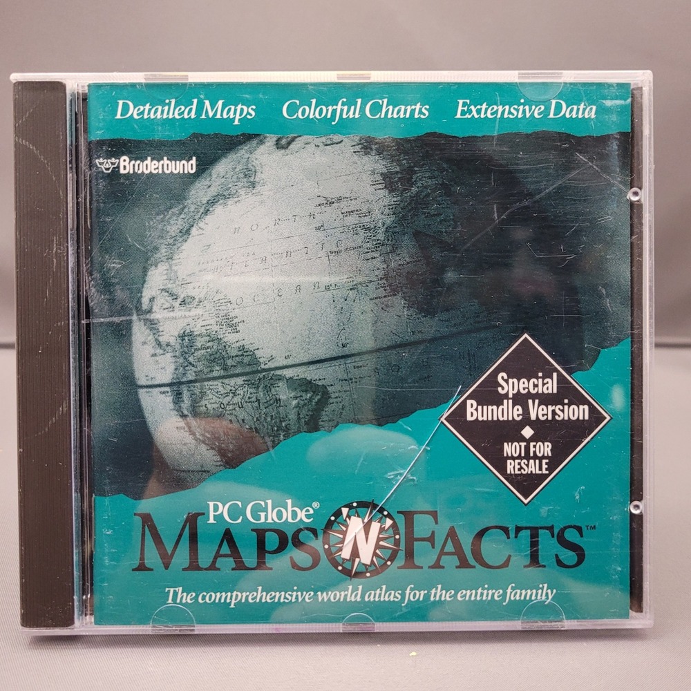 PC Globe Maps 'N' Facts by Broderbund (CD-ROM, 1993)